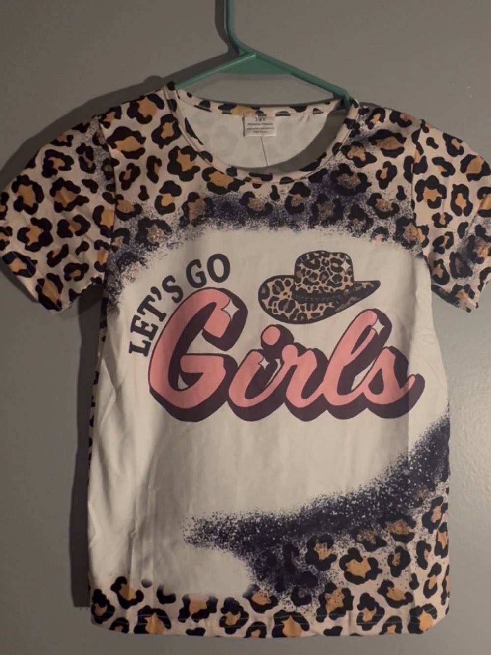 Girls' 'Let's Go Girls' Leopard Print Tee - Pink & Tan